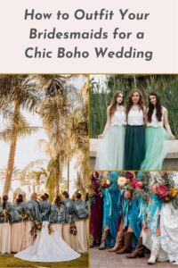 Pinterest Graphic with pictures of Boho bridesmaid dresses