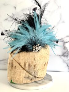 black and teal feather headpiece