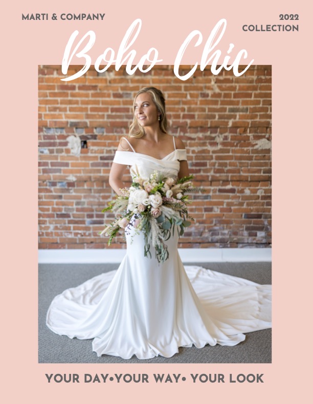 bride with bouquet posing for a magazine cover