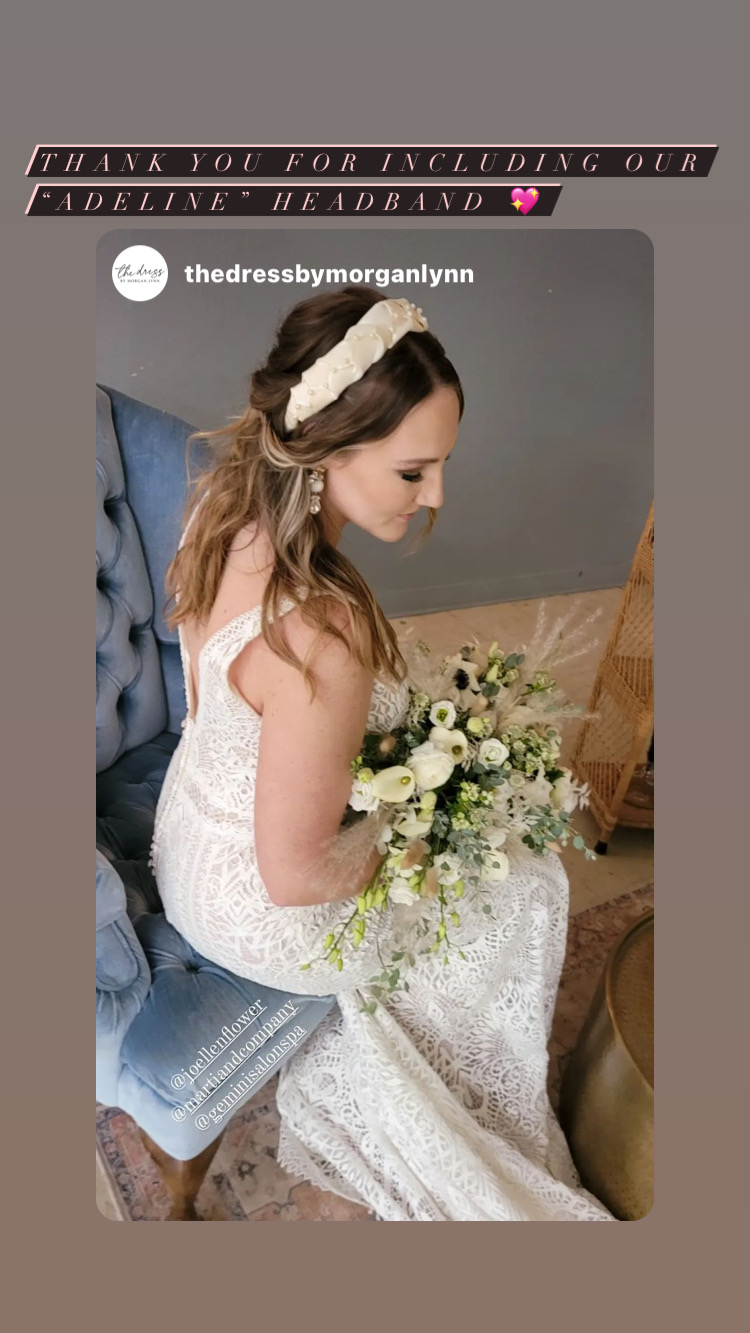 bride wearing a bridal headband holding a bouquet