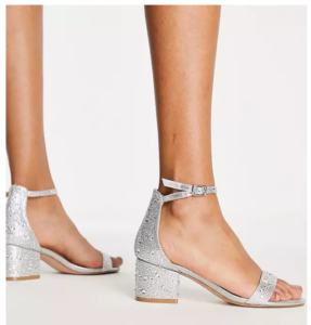 silver ankle strap block heels