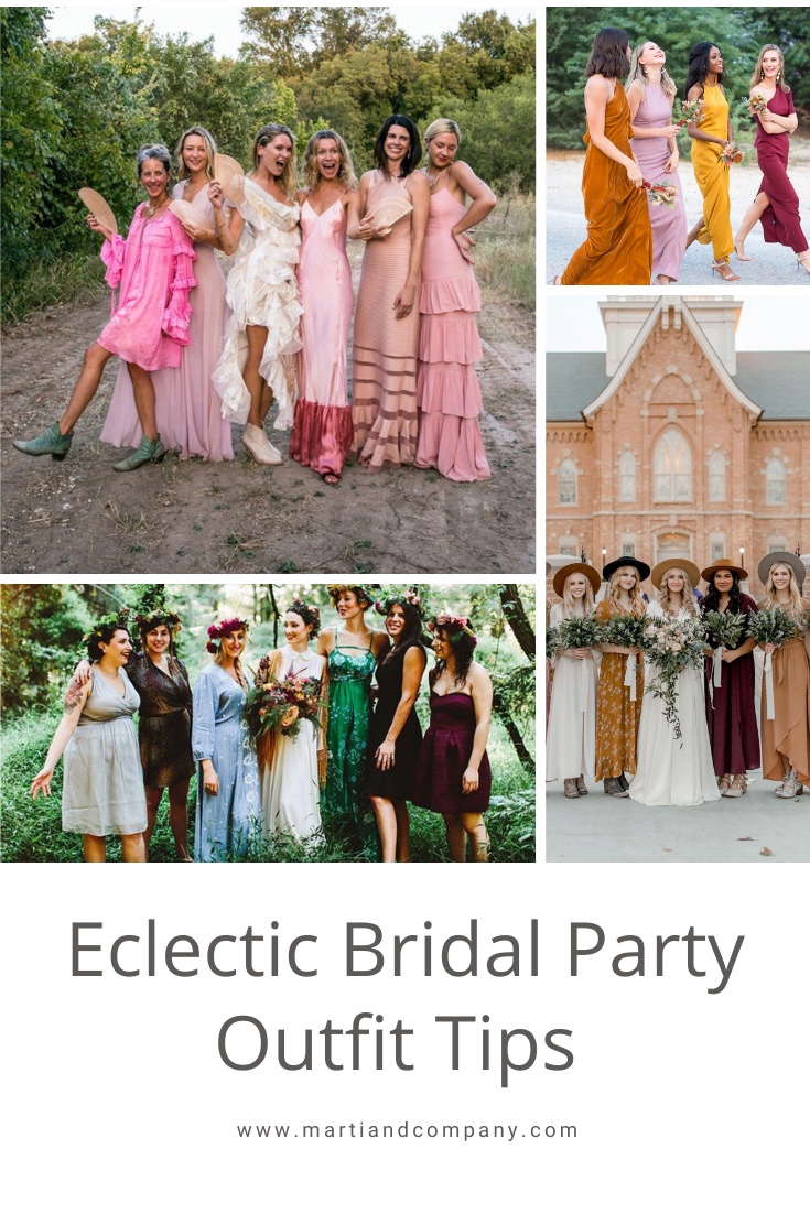4 pictures of eclectic bridal party outfits