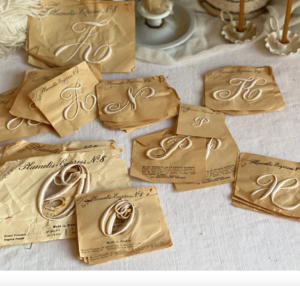 vintage silk appliqué letters in ivory