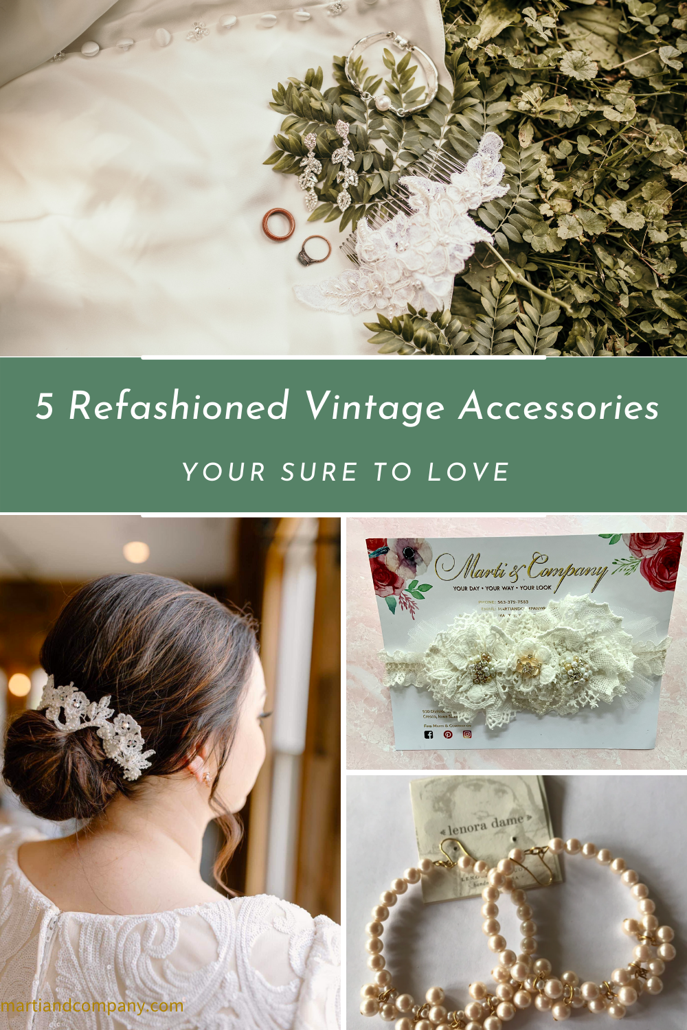 collage of vintage refashioned wedding accessories 