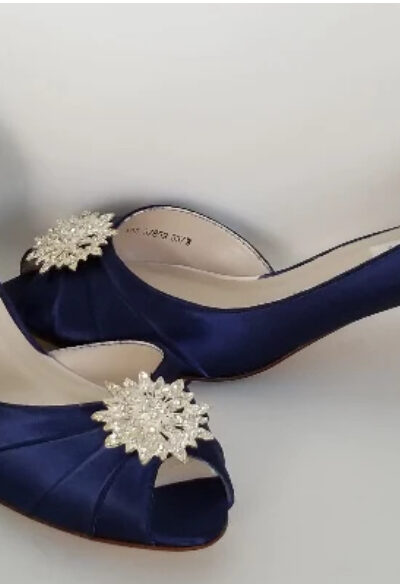 Navy heels with crystal flower bling
