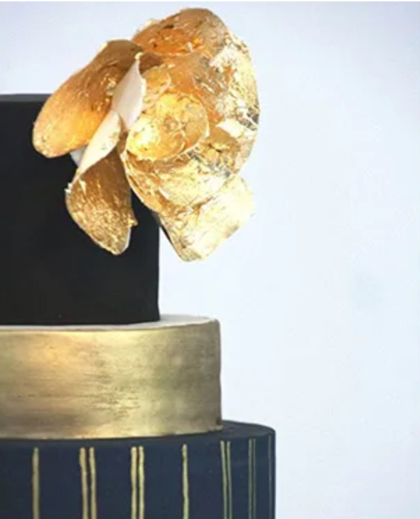 Photo of navy and gold Art Deco inspired wedding cake vis OneFabDay blog