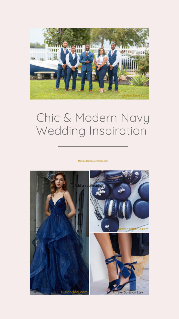 Pinterest pin photo collage of navy wedding inspiration