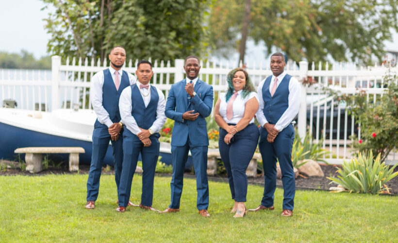 Photo of mixed wedding party in navy outfits via KaylasChaos blog