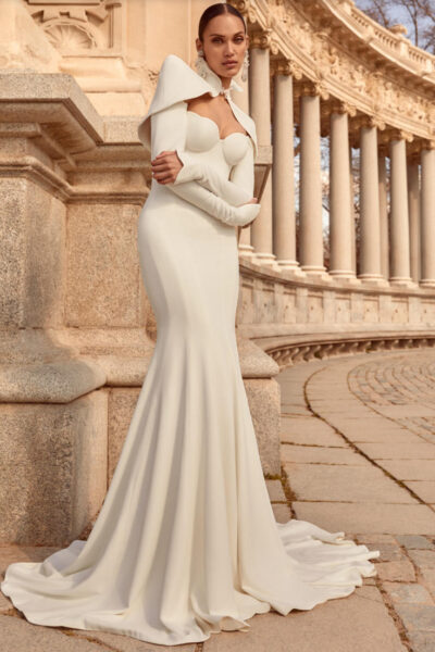 an ivory mermaid bridal gown with a bolero