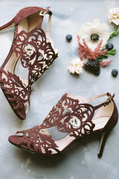 Cinnamon rose heels with filigree cutouts