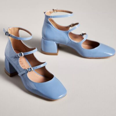 baby blue Mary Janes with 3 straps