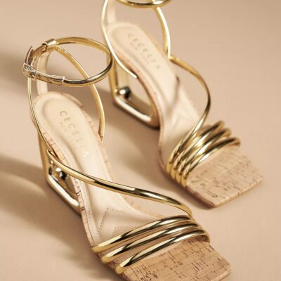 gold metallic heeled sandals