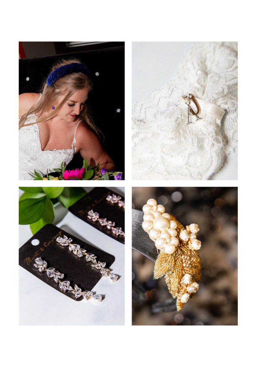 collage of bridal accessories